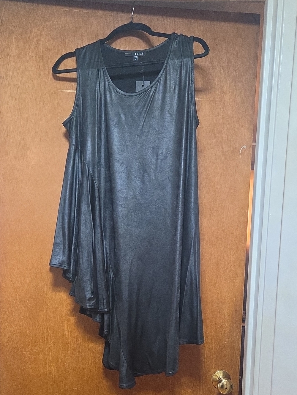 Ozai N Ku Asymmetrical Black Faux-Leather Sleeveless Tunic